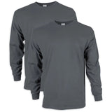 2 Pack Mens Cotton Crew Neck Long Sleeve Blank Plain Basic T-Shirt Tee Top Bulk