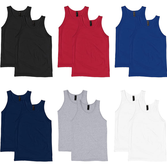 2 Pack Mens Cotton Blank Plain Basic Crew Neck Tank Top Singlet T-Shirt Bulk Classic Regular Fit