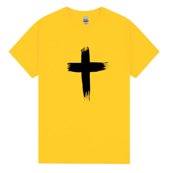 Faith Jesus Cross Christian Christ Religion T-Shirt Daisy Yellow Tee Tops Mens