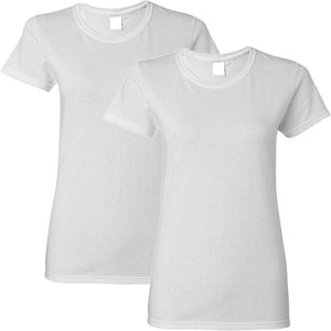 2 Pack Ladies Womens Cotton Blank Plain Crew Neck Short Sleeve T-Shirt Tee Tops Bulk