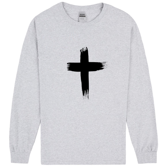 Faith Jesus Cross Christian Religion Long Sleeve Mens T-Shirt Tee Top Sport Grey