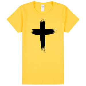 Faith Jesus Cross Christian Religion Ladies Womens Yellow T-Shirt Tee Tops