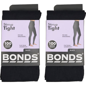 2 Pack Bonds Womens Stirrup Tights Stockings Pantyhose Leggings 100 Denier Black HXKC1N Bulk