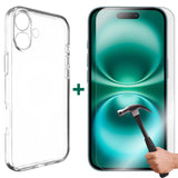 For Apple iPhone 16 Phone Case Cover and Tempered Glass Screen Protector Clear