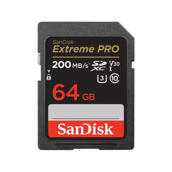 SanDisk Extreme PRO SDXC 64GB 200MB/s UHS-I U3 C10 V30 Flash Memory SD Card