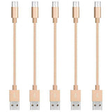 5 Pack 20cm Short Data Transfer Charger Charging Micro USB Cable Cord for Android Phone Device Tablet Bulk Braided Gold Nylon