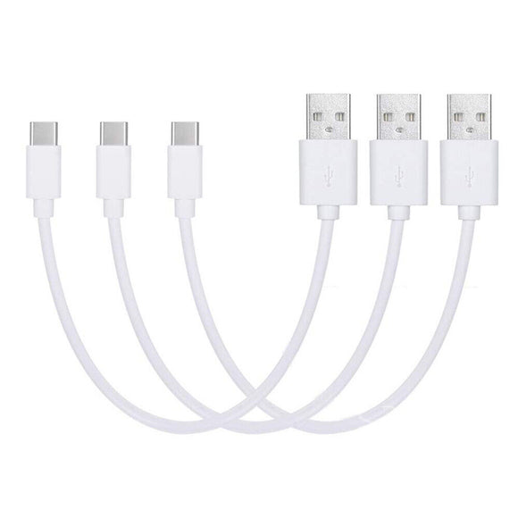 3 Pack 20cm Short Data Transfer Charger Charging USB Type C Phone Tablet Cable Cord Bulk White TPE Plastic