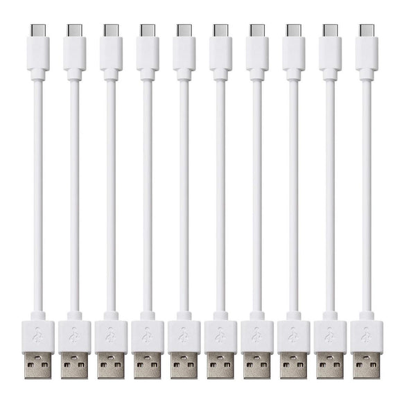 10 Pack 20cm Short Data Transfer Charger Charging USB Type C Phone Tablet Cable Cord Bulk White TPE Plastic