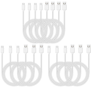 10 Pack 2m Long Data Transfer Charger Charging USB Type C Phone Tablet Cable Cord Bulk White TPE Plastic