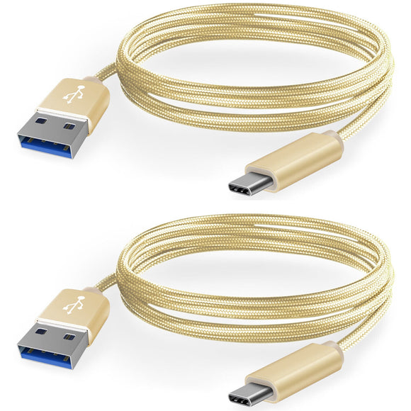 2 Pack 1m Data Transfer Charger Charging USB Type C Phone Tablet Cable Cord Bulk Braided Gold Nylon