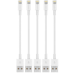 5 Pack 20cm Short Data Transfer Charger Charging USB Cable Cord for Apple iPhone iPad iPod Bulk White TPE Plastic
