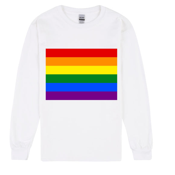 LGBTQ Colourful Rainbow Gay Pride Flag Long Sleeve Mens White T-Shirt Tee Top