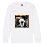 The Scream Edvard Munch Art Funny Dog Long Sleeve Mens T Shirt White Tee Top