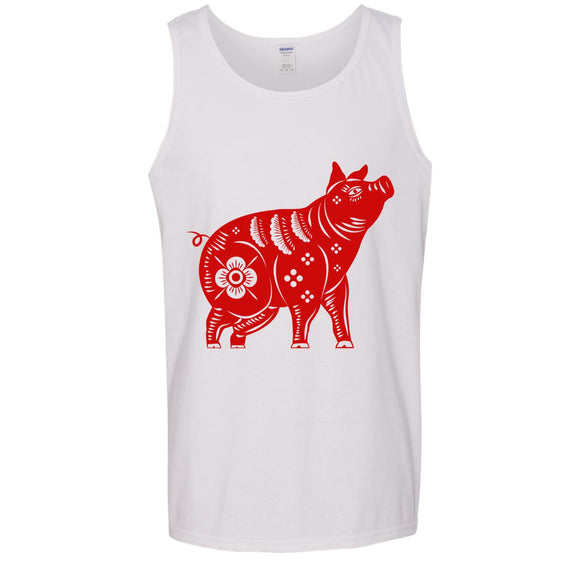 Chinese Zodiac New Year Pig Animal silhouette Men White Tank Top Singlet T Shirt