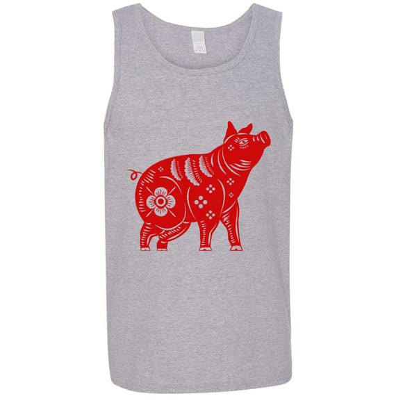 Chinese Zodiac New Year Pig Animal Art Sports Grey Mens Tank Top Singlet T Shirt