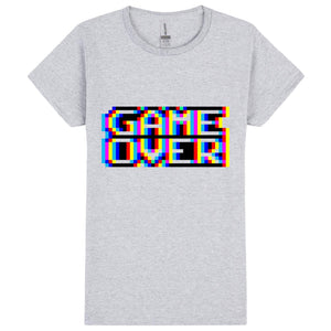Game Over Gaming Funny Gamer Retro Sports Grey Ladies Womens T Shirt Tee Top