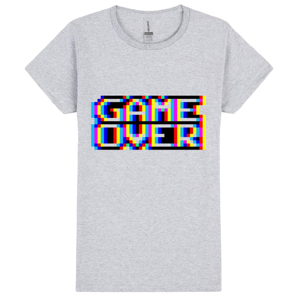 Game Over Gaming Funny Gamer Retro Sports Grey Ladies Womens T Shirt Tee Top