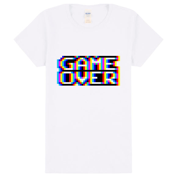 Game Over Gaming Funny Gamer Retro White Ladies Womens T Shirt Tee Top