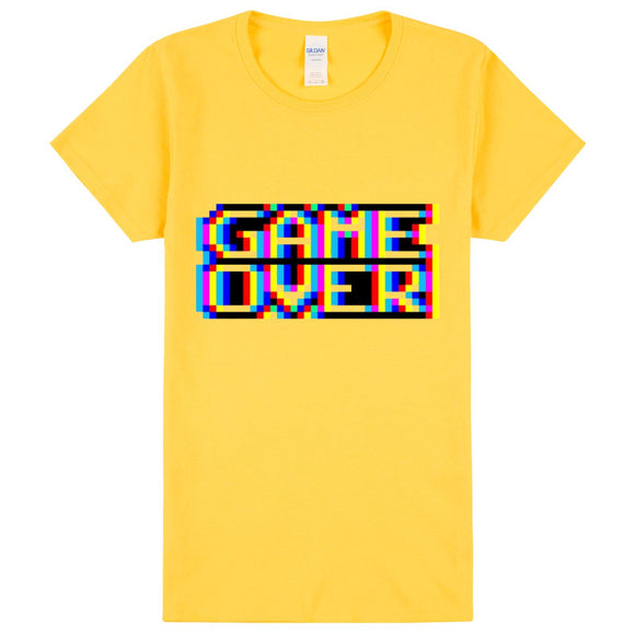 Game Over Gaming Funny Gamer Retro Yellow Ladies Womens T Shirt Tee Top