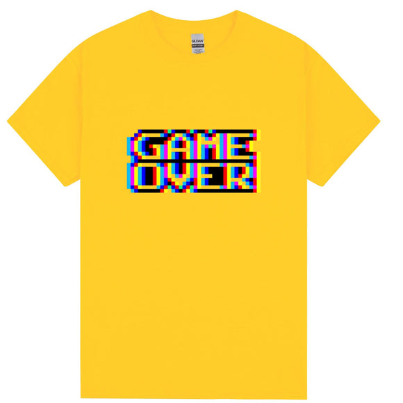 Game Over Gaming Funny Gamer Retro Yellow Mens T Shirt Tee Top