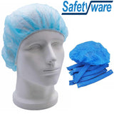 Safetyware 10pcs Non-Woven Disposable Bouffant Mob Cap Hair Net Head Cover Dustproof Elastic for Hospital Food Kitchen Cleaning Laboratory Blue