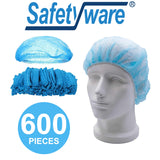 600pcs Safetyware Non-Woven Disposable Bouffant Mob Cap Hair Net Head Cover Dustproof Elastic Bulk for Hospital Food Kitchen Cleaning Laboratory Blue