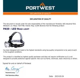 Portwest PA50 LED Head Light Torch Battery Headlight Headlamp Adjustable Tilt Control