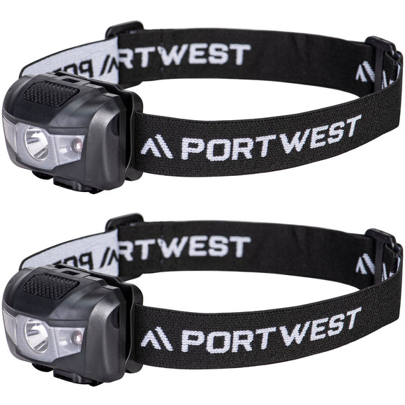 2x Portwest PA71 USB Rechargeable LED Head Torch Light Headlight Headlamp Bulk