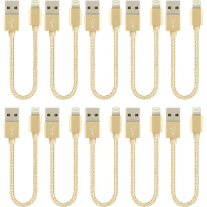 10 Pack 20cm Short Data Transfer Charger Charging USB Cable Cord for Apple iPhone iPad iPod Bulk Braided Gold Strong Nylon