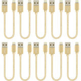10 Pack 20cm Short Data Transfer Charger Charging USB Cable Cord for Apple iPhone iPad iPod Bulk Braided Gold Strong Nylon
