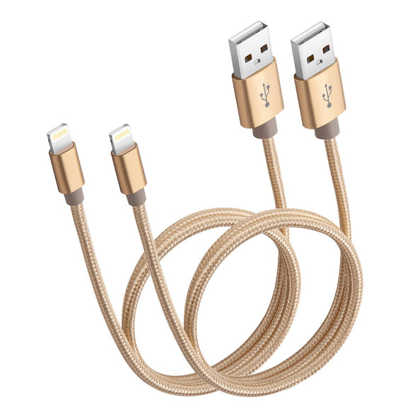 2 Pack 1m Data Transfer Charger Charging USB Cable Cord for Apple iPhone iPad iPod Bulk Braided Gold Strong Nylon