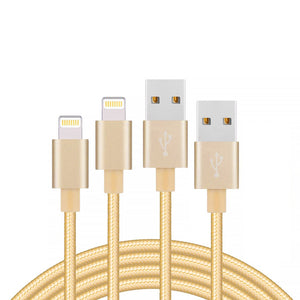 2 Pack 2m Long Braided Data Transfer Charger Charging USB Cable Cord for Apple iPhone iPad iPod Bulk Braided Gold Strong Nylon