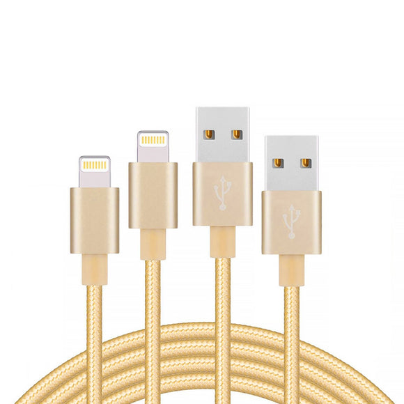 2 Pack 2m Long Braided Data Transfer Charger Charging USB Cable Cord for Apple iPhone iPad iPod Bulk Braided Gold Strong Nylon