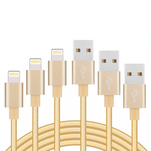 3 Pack 2m Long Braided Data Transfer Charger Charging USB Cable Cord for Apple iPhone iPad iPod Bulk Braided Gold Strong Nylon