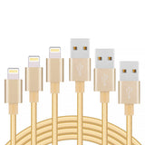 3 Pack 2m Long Braided Data Transfer Charger Charging USB Cable Cord for Apple iPhone iPad iPod Bulk Braided Gold Strong Nylon