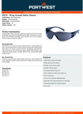Portwest PW32 Wrap Around Spectacles Dark Safety Glasses Smoke Black Tinted Goggles Sunglasses Eye Protection Eyewear