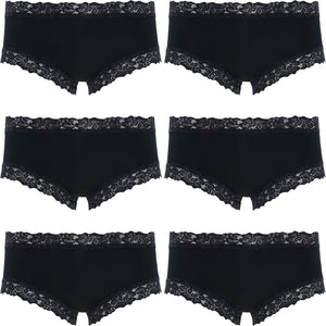 6 Pack Jockey Parisienne Classic Boyleg Lace Womens Underwear Panties Black Bulk WWLF
