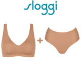 Sloggi Zero Feel 2.0 Soft Bra and Brief Women Ladies Underwear Panties Brown Set