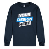 Personalised Printed Mens Custom Long Sleeve T-Shirt Tee Logo Printing Navy Blue Tee