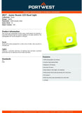 Portwest USB Rechargeable LED Head Light Knitted Beanie for Kids Junior Boys Girls B027