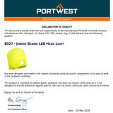 Portwest USB Rechargeable LED Head Light Knitted Beanie for Kids Junior Boys Girls B027