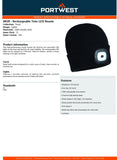 3x Portwest USB Rechargeable Twin LED Head Light Knitted Beanie Mens Womens Bulk