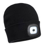 3x Portwest USB Rechargeable Twin LED Head Light Knitted Beanie Mens Womens Bulk