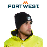 3x Portwest USB Rechargeable Twin LED Head Light Knitted Beanie Mens Womens Bulk