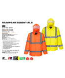 Portwest Hi Vis Waterproof Windproof Reflective Vented Rain Jacket Raincoat Safety Workwear H440