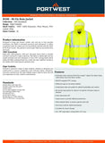 2x Portwest Hi Vis Yellow Waterproof Windproof Vented Safety Rain Jacket Raincoat Bulk H440