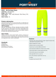 4 Pack Portwest Hi-Vis Yellow Waterproof Windproof Rain Pants Trousers with Reflective Tape Bulk