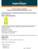 4 Pack Portwest Hi-Vis Yellow Waterproof Windproof Rain Pants Trousers with Reflective Tape Bulk
