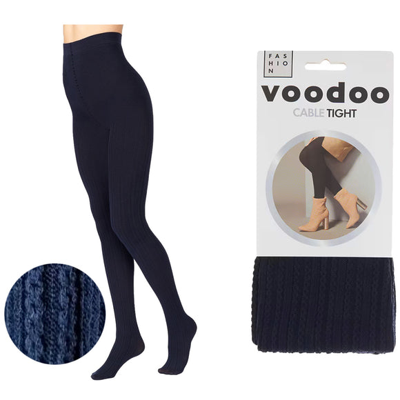 Voodoo Cable Tights Womens Thermal Pantyhose Stockings HXRY1N Uniform Navy Blue Knitted Leggings Pants