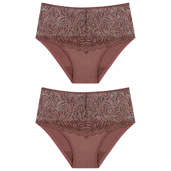 2x Triumph Essential Lace Maxi Womens Underwear Panties Full Briefs Cacao Brown Undies Lingerie